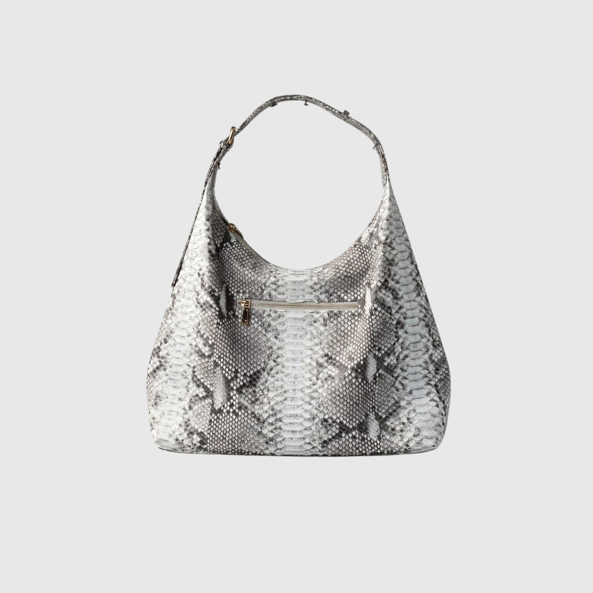 Sac hobo Leather craftman en cuir à motif peau de serpent gris et blanc avec fermeture éclair latérale