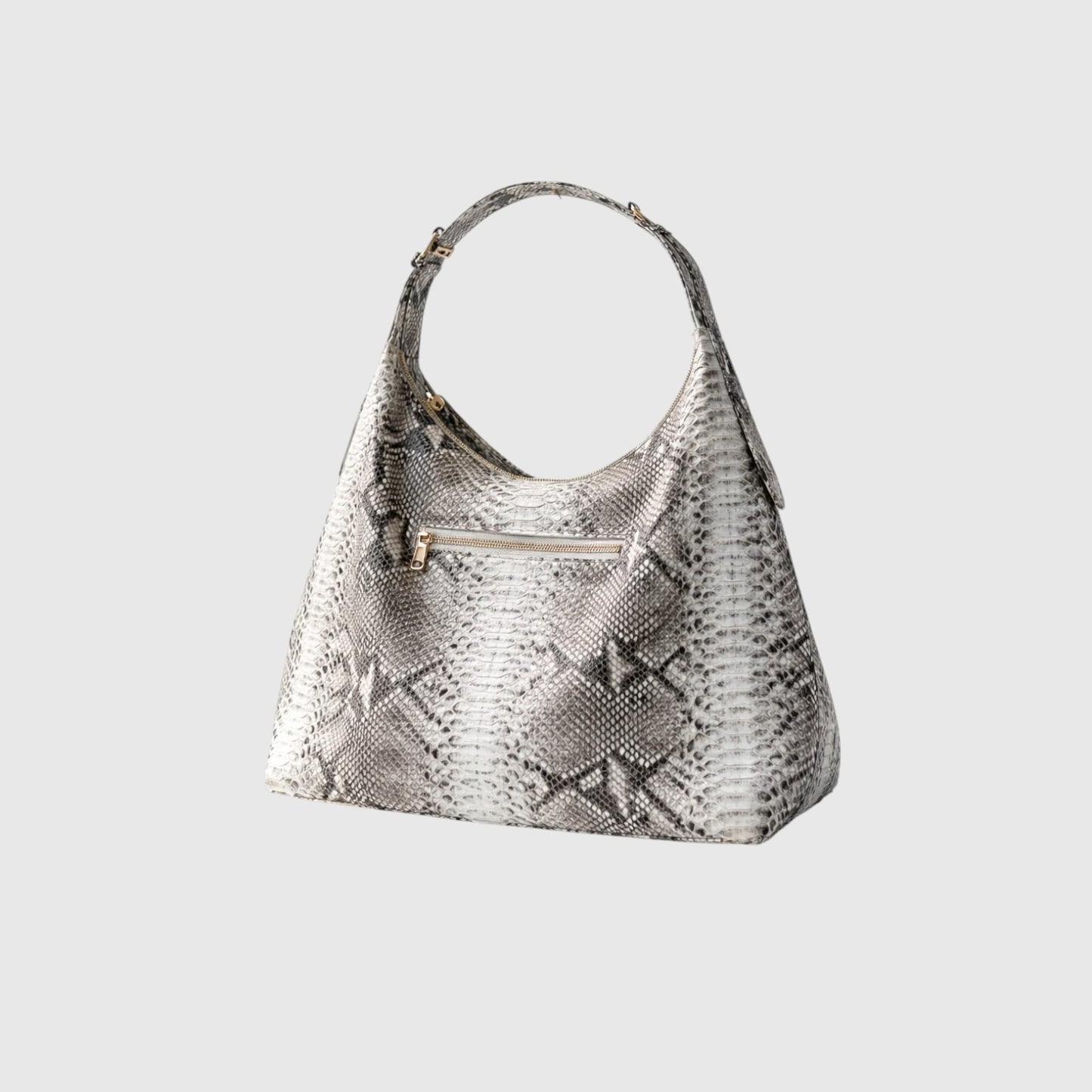 Sac hobo Leather craftman en cuir gris à motif peau de serpent avec fermeture éclair latérale