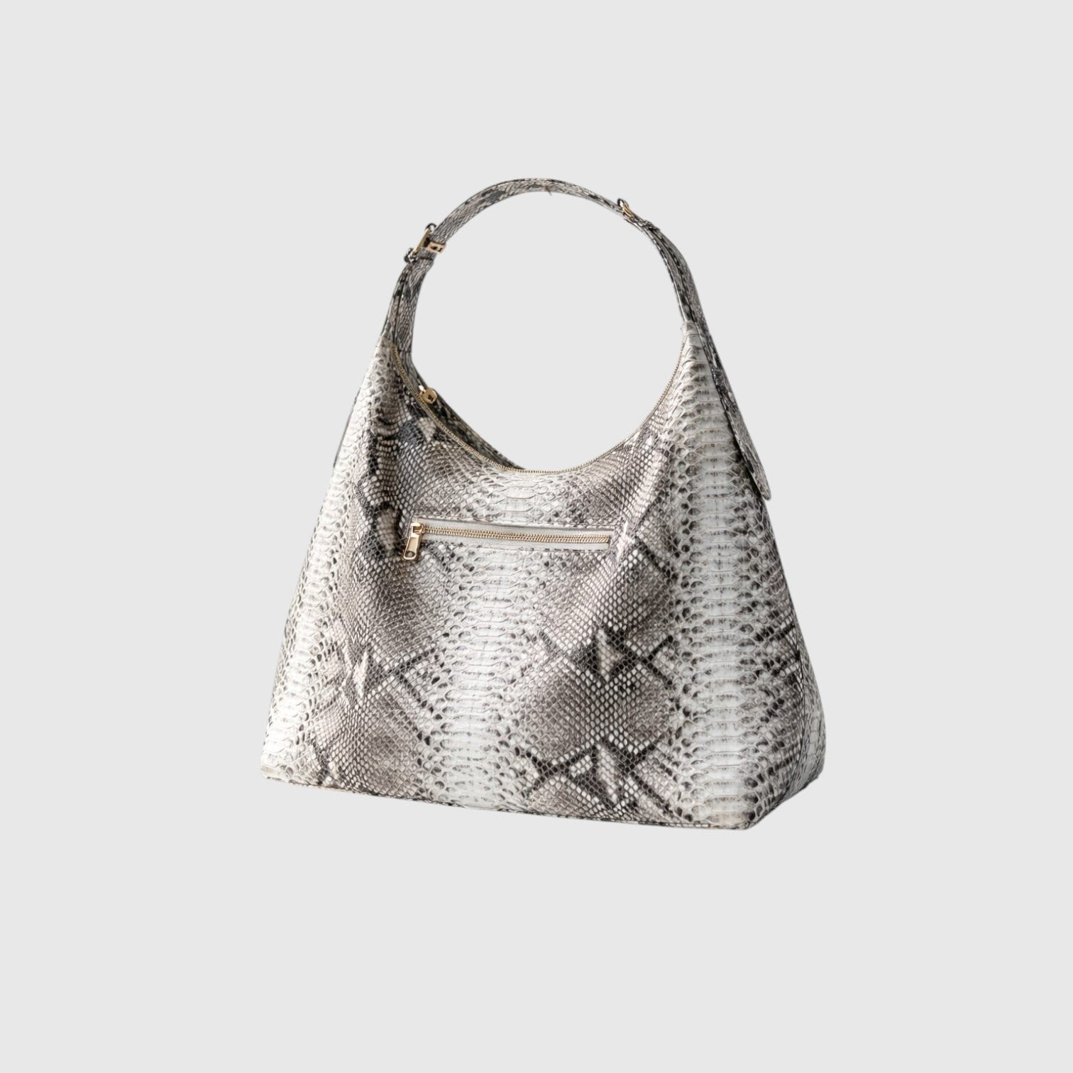 Sac hobo Leather craftman en cuir gris à motif peau de serpent avec fermeture éclair latérale