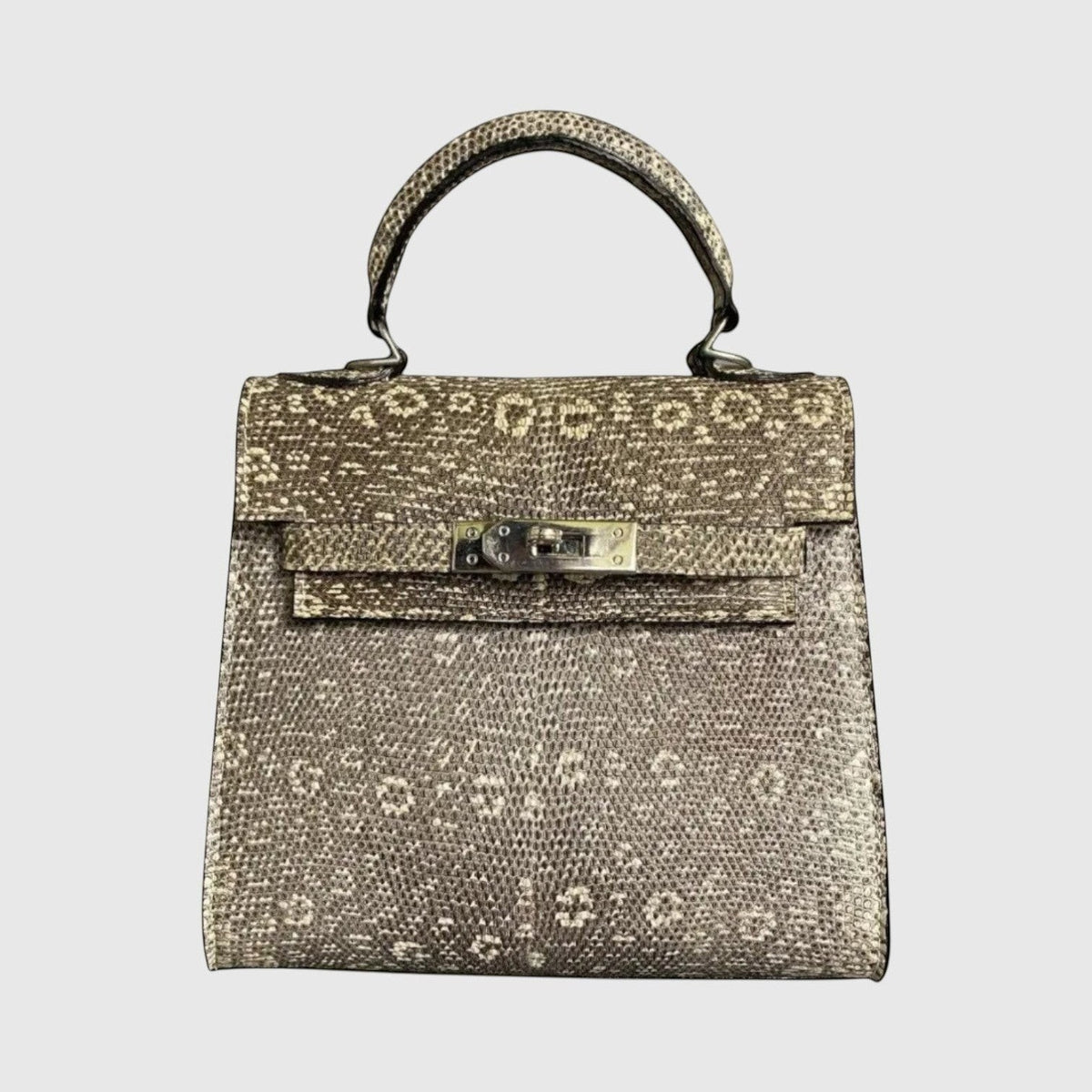 Sac à main Leather craftman en cuir de lézard véritable avec poignée supérieure et fermoir métallique structuré
