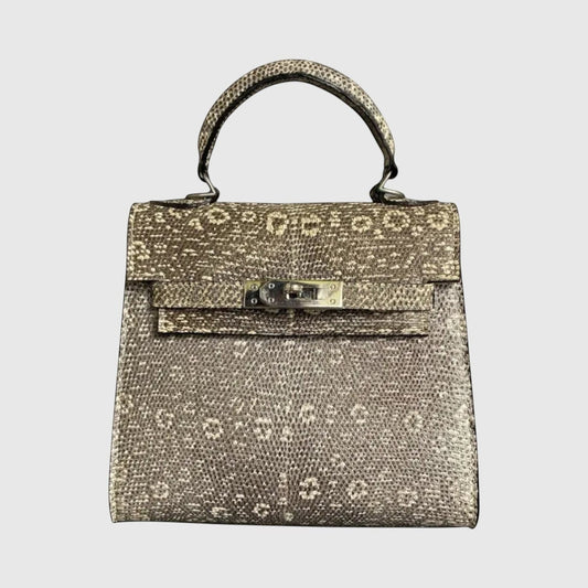 Sac à main Leather craftman en cuir de lézard véritable avec poignée supérieure et fermoir métallique structuré