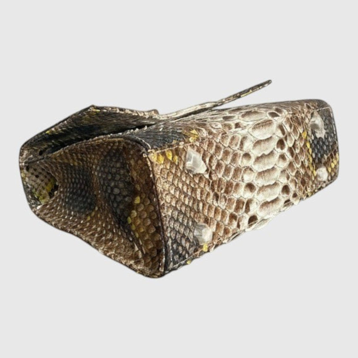 Sac à main Leather craftman en cuir de python véritable beige et caramel avec détails dorés et fermeture métallique
