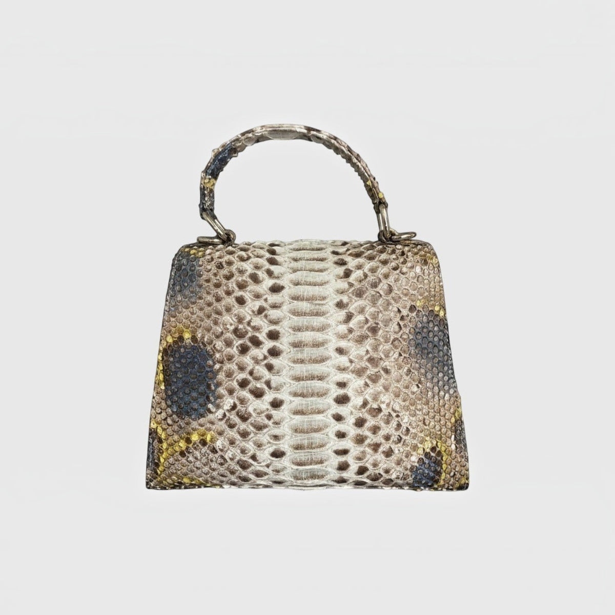 Sac à main structuré Leather craftman en cuir de python véritable aux tons beige et caramel avec fermoir métallique