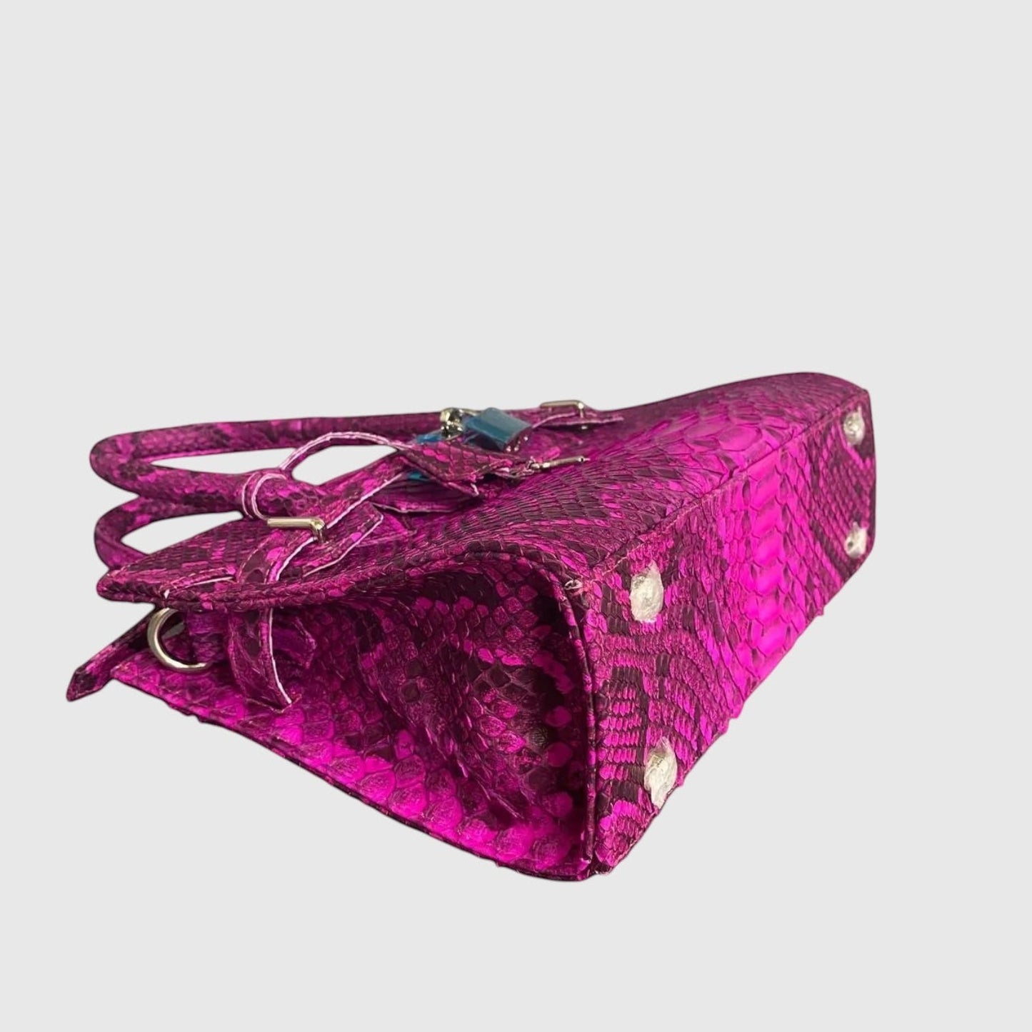 Sac à main Leather craftman Fuchsia Royale en cuir de python véritable avec détails métalliques argentés