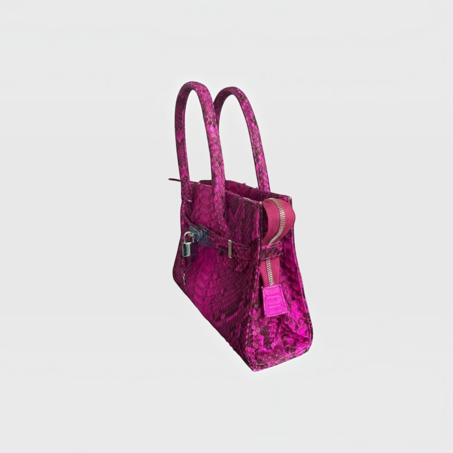 Sac à main Leather craftman en cuir de python fuchsia structuré avec fermoir métallique et poignées doubles