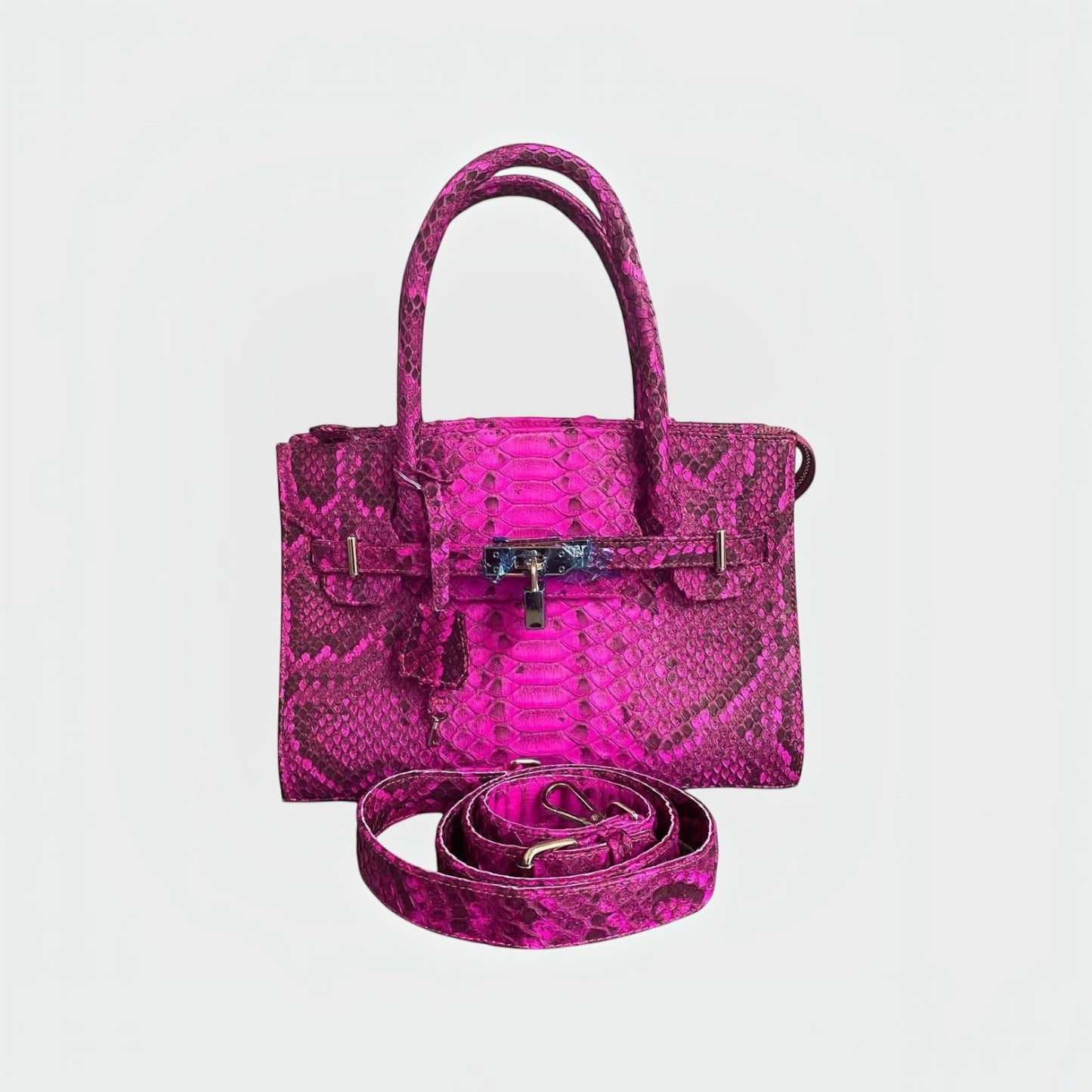 Sac à main Leather craftman en cuir de python fuchsia structuré avec fermoir métallique argenté et bandoulière