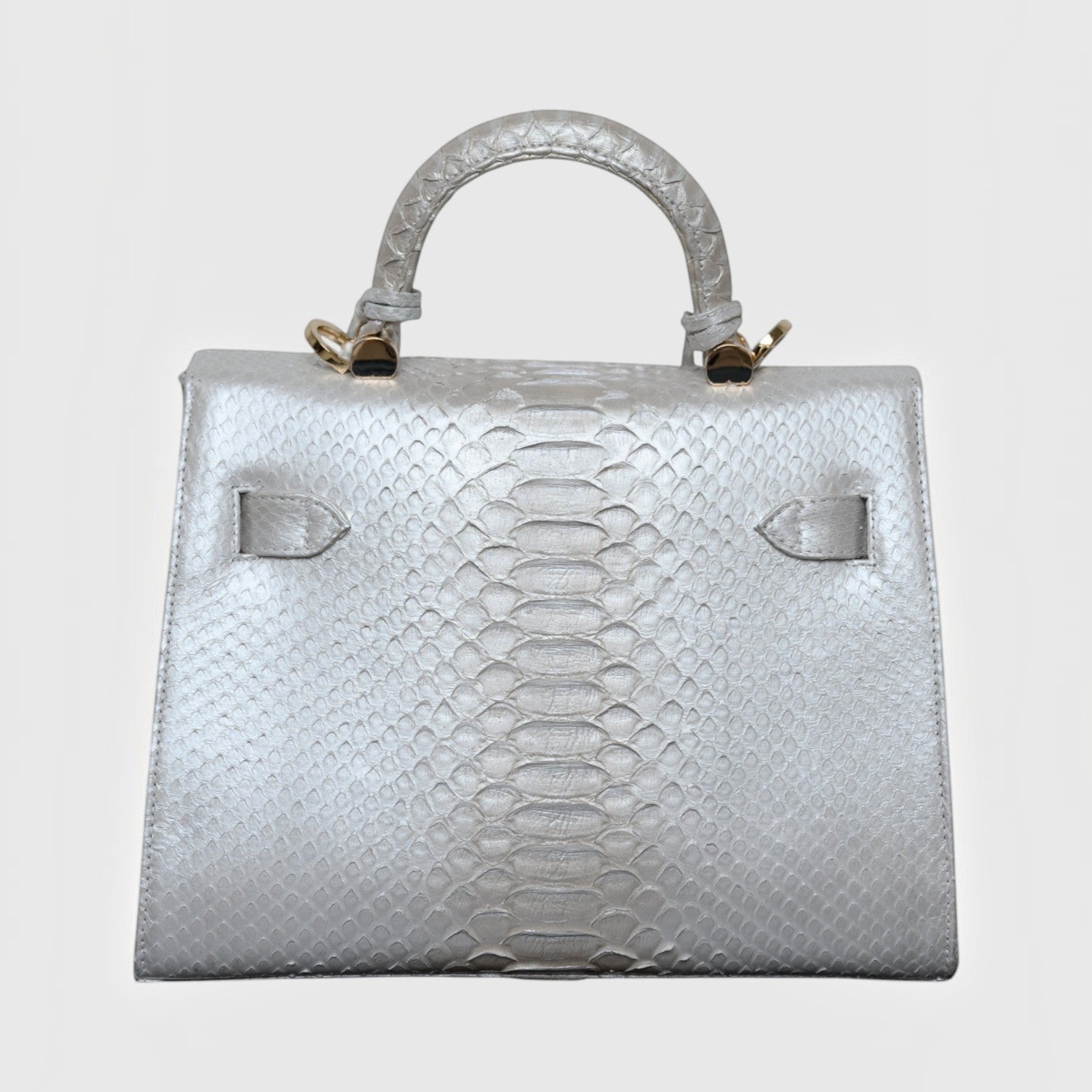 Sac à main Leather craftman en cuir de python blanc avec texture écailles naturelles et détails en métal doré