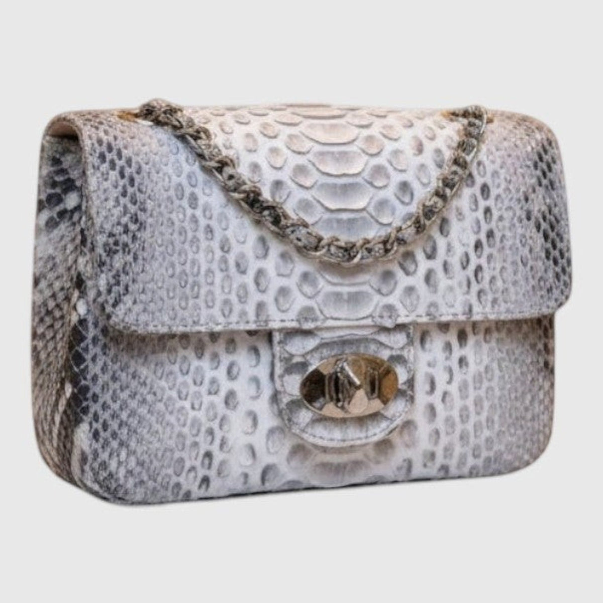 Sac à bandoulière Leather craftman en cuir véritable avec texture python, chaîne métallique et fermoir tournant
