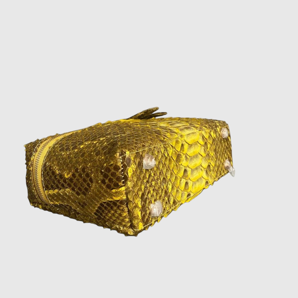 Sac à main Leather craftman Aurea Python doré en cuir véritable avec texture écailles et fermeture éclair dorée