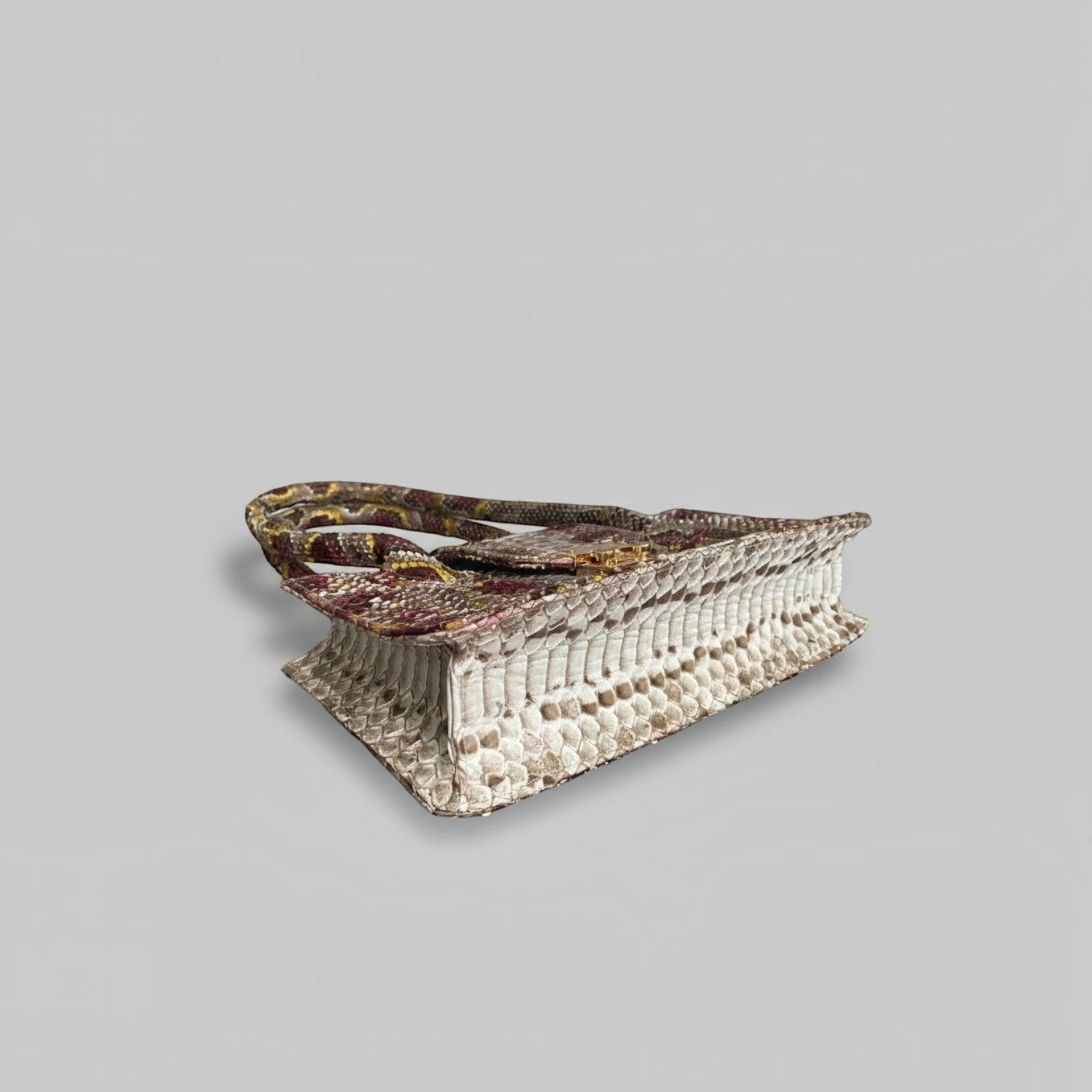 Sac à main Leather craftman Serpentina Rubis en cuir de python véritable multicolore avec fermoir doré