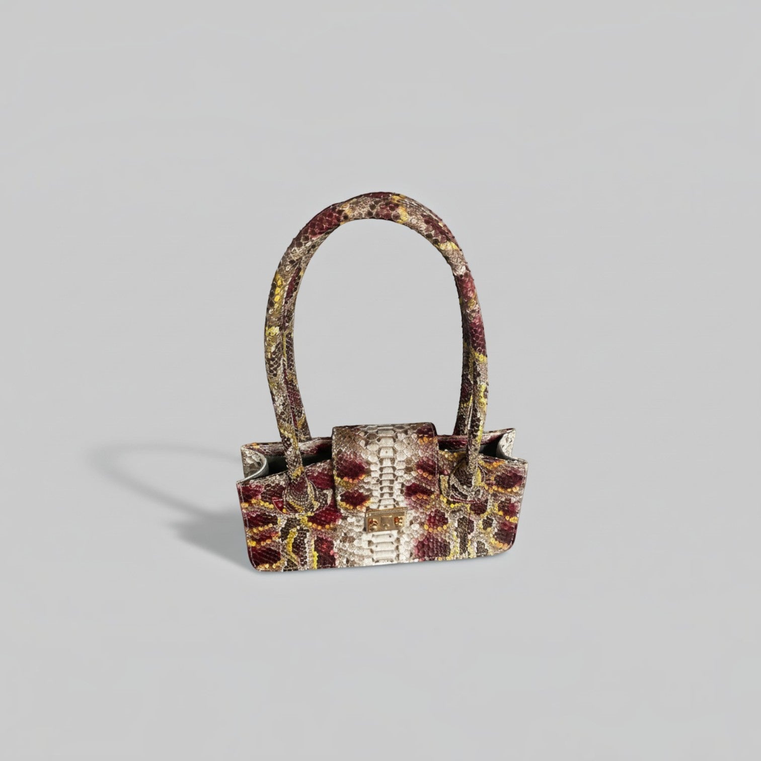 Sac à main Leather craftman Serpentina Rubis en cuir de python véritable multicolore avec fermoir doré
