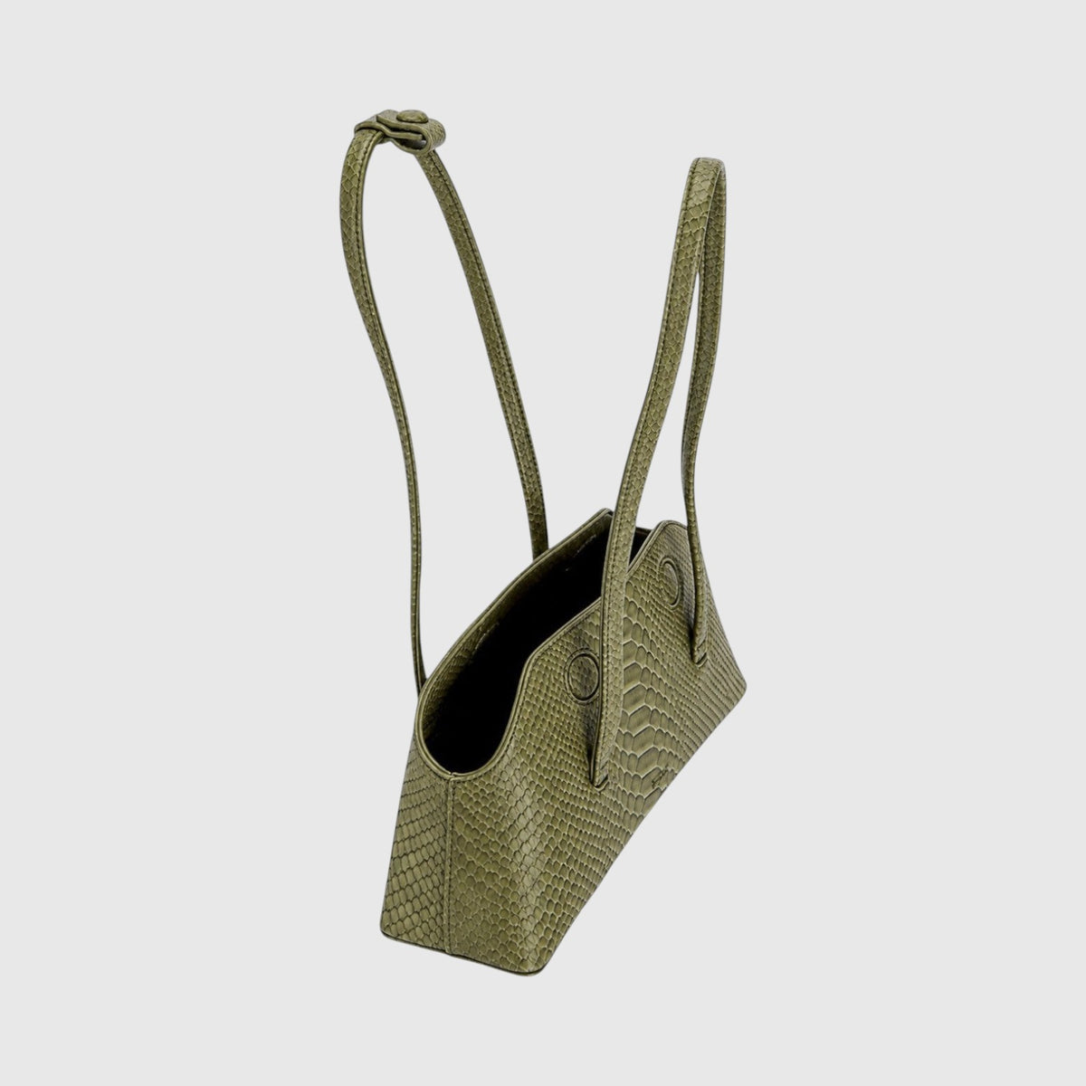 Sac cabas Leather craftman en cuir de python vert avec poignées intégrées et texture à écailles naturelles