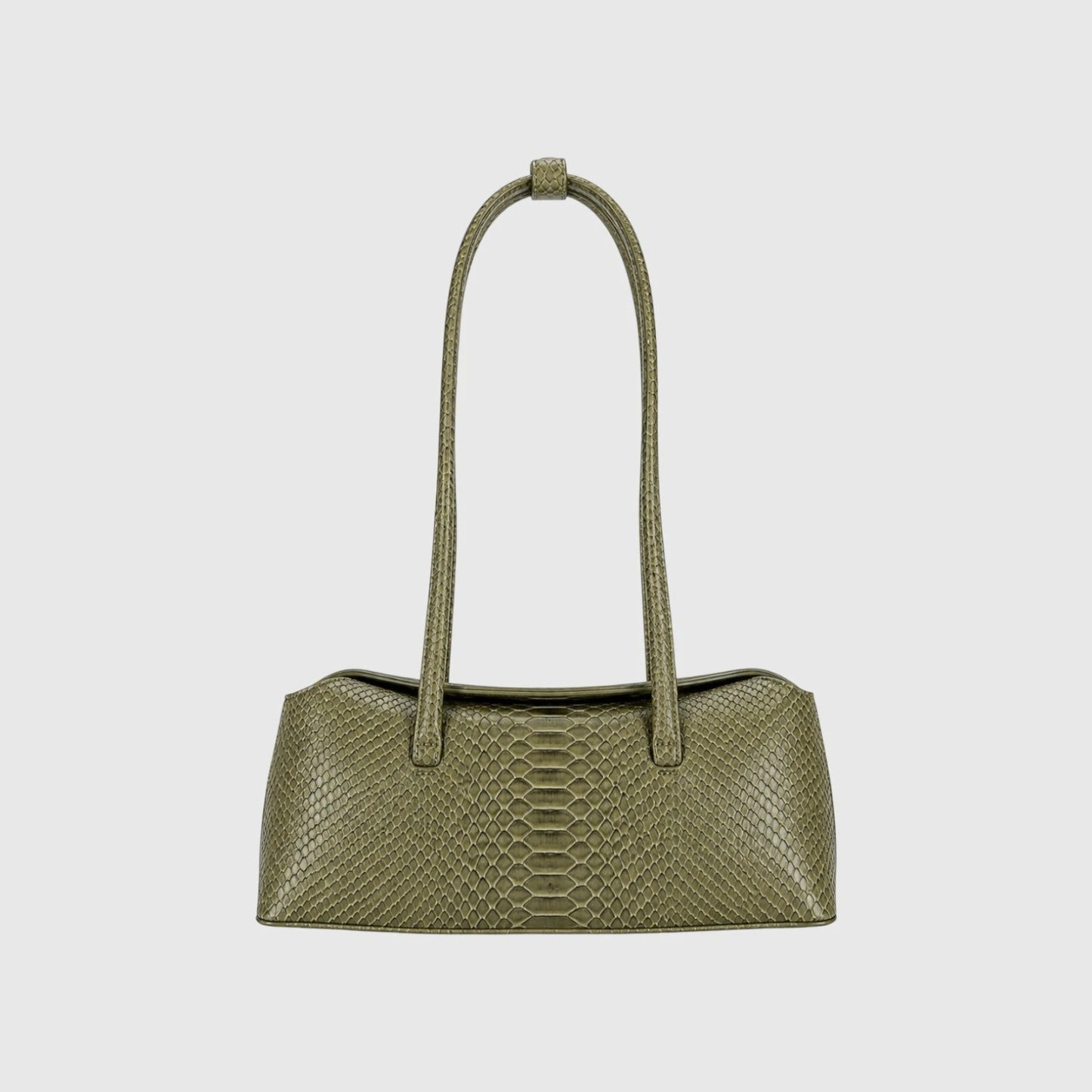Sac cabas Leather craftman en cuir de python véritable vert avec une silhouette structurée et des anses intégrées.