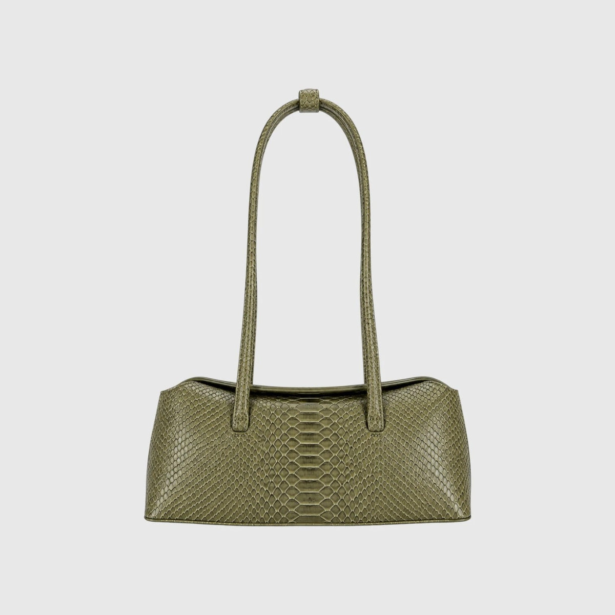Sac cabas Leather craftman en cuir de python véritable vert avec une silhouette structurée et des anses intégrées.