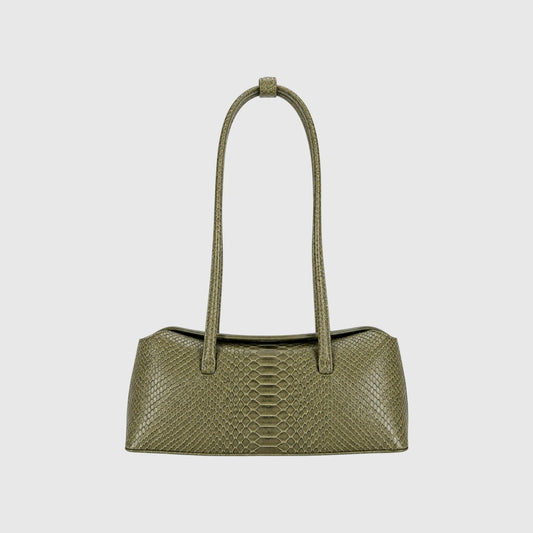 Sac cabas Leather craftman en cuir de python véritable vert avec une silhouette structurée et des anses intégrées.