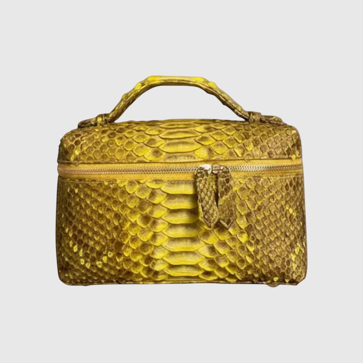 Sac vanity Leather craftman Aurea Python en cuir de python doré avec poignée supérieure et fermeture éclair dorée
