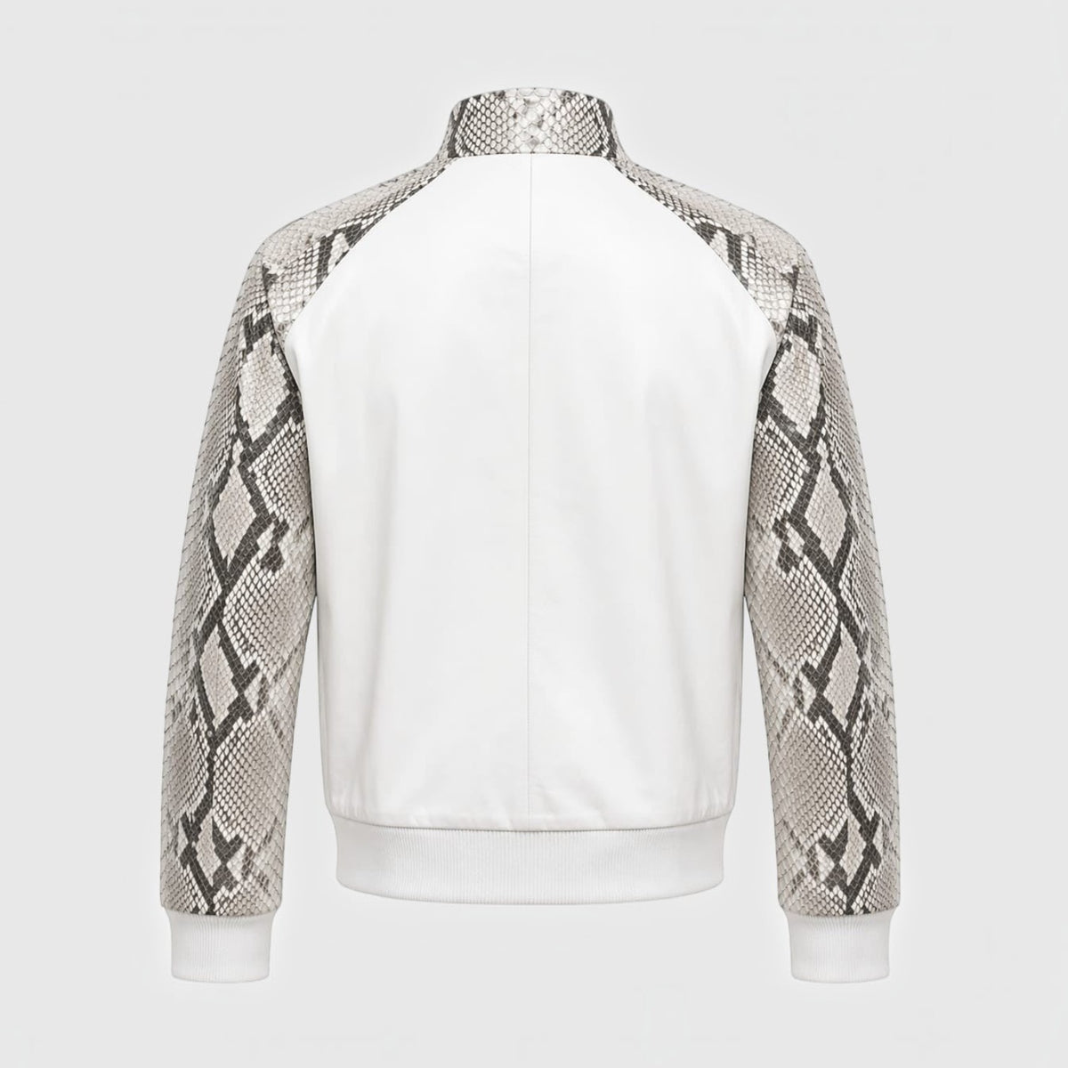 Veste pour homme Leather craftman en cuir de serpent blanc avec manches texturées et col montant, vue arrière