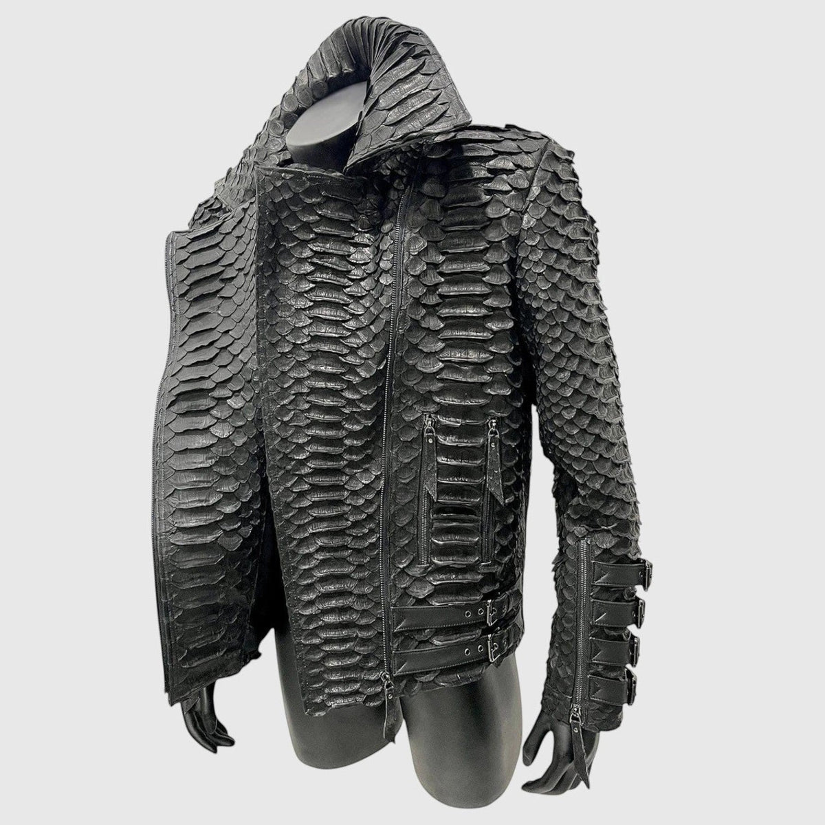 Veste pour homme Leather craftman en cuir de serpent noir avec col structuré et détails zippés