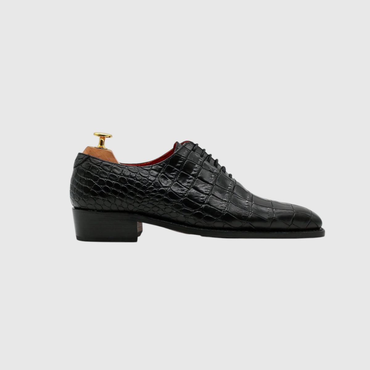 Men's genuine black crocodile leather dress shoe side profile