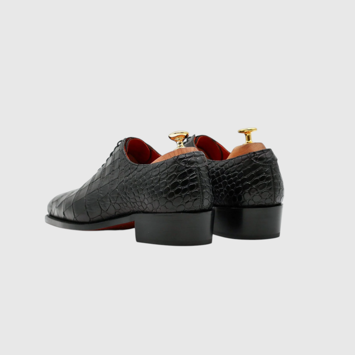 Men's genuine black crocodile leather dress shoes rear view