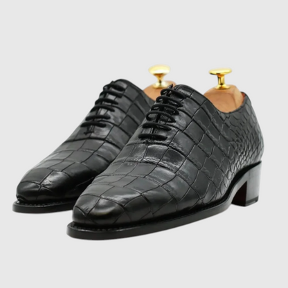 Men's genuine black crocodile leather dress shoes front view