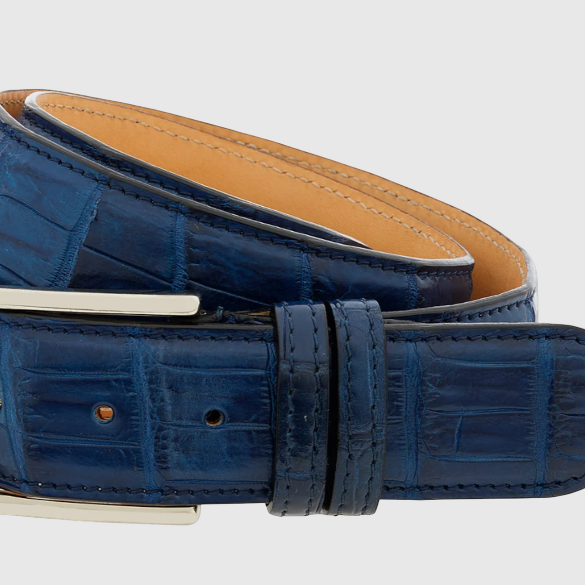 Men's genuine crocodile leather belt in blue