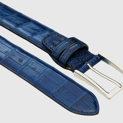 Men's genuine crocodile leather belt in blue
