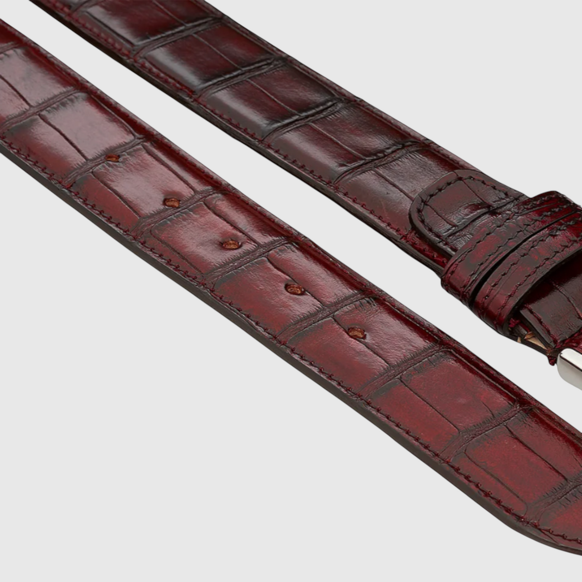 Men's genuine crocodile leather belt in burgundy