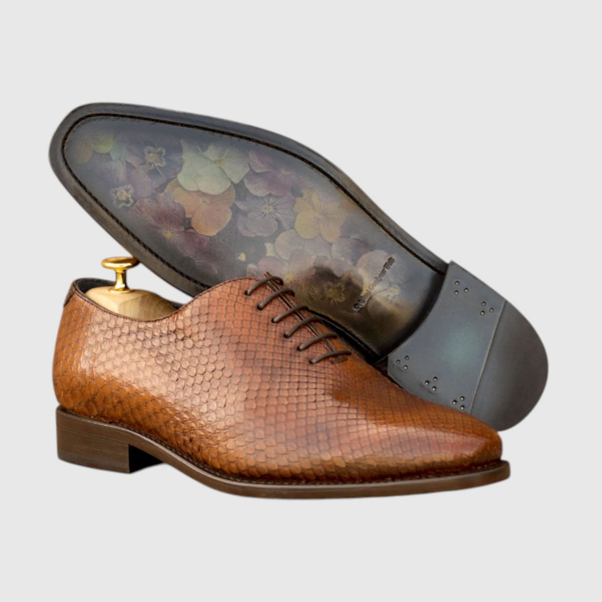 Men's genuine brown python leather dress shoes lifestyle view