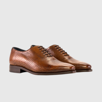 Men's genuine brown python leather dress shoes front pair
