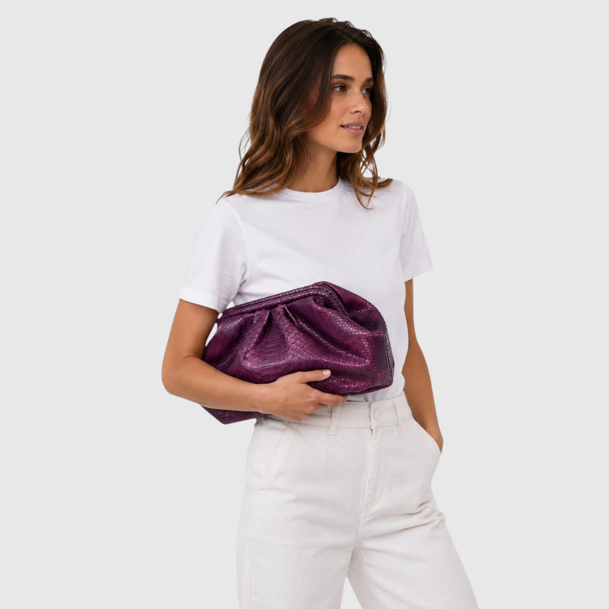 Purple python leather clutch, genuine exotic leather, view 5 | Genuine Skins