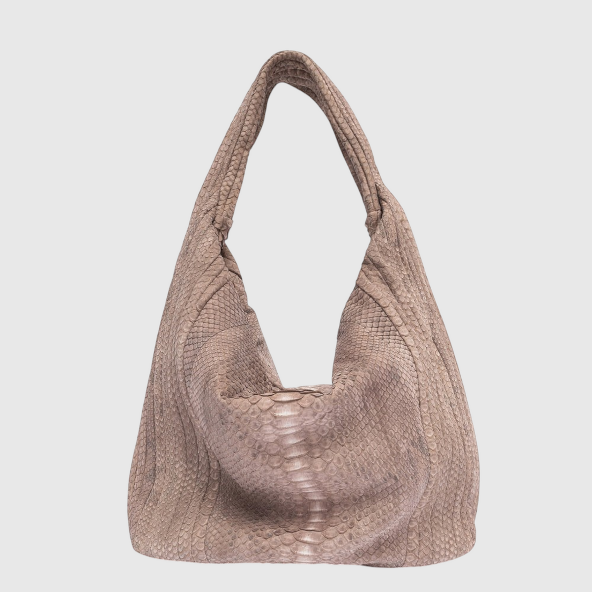 Women's taupe genuine python leather hobo bag front view