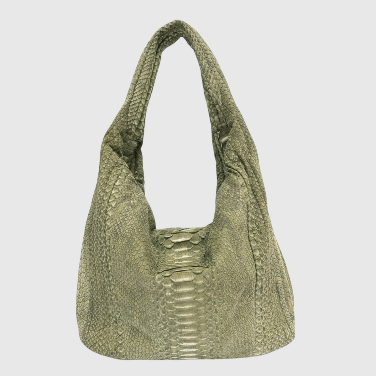 Women's olive green genuine python leather hobo bag front view