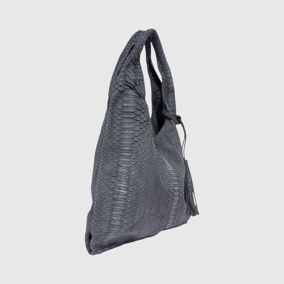 Women's black genuine python leather hobo bag front view