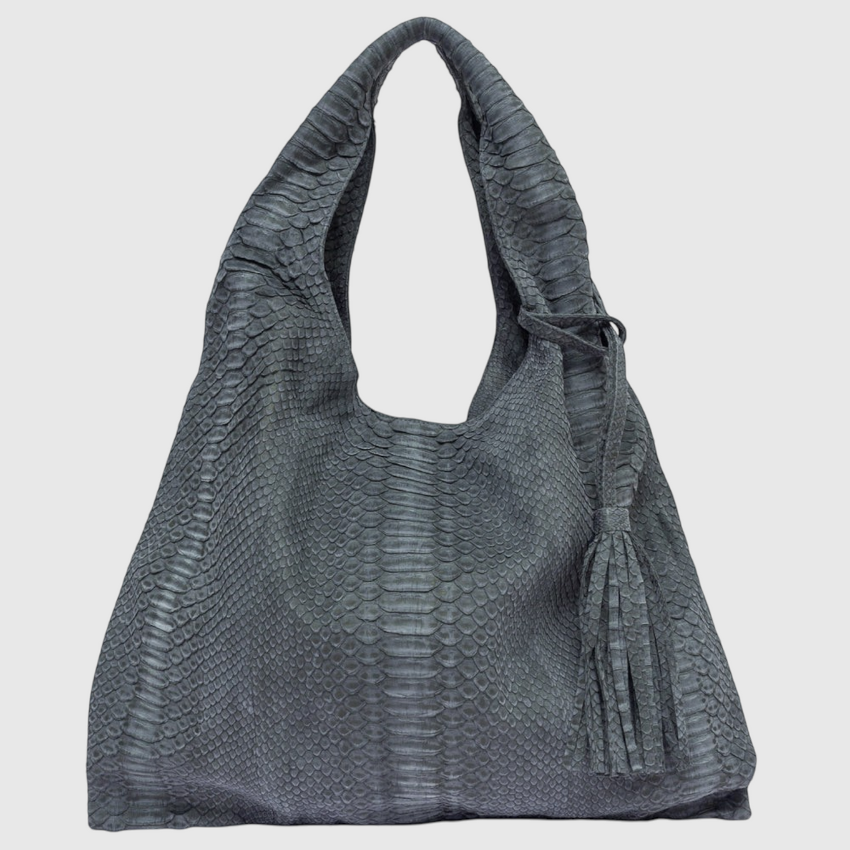 Women's black genuine python leather hobo bag side view