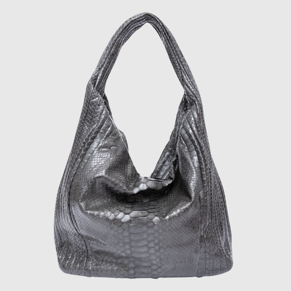 Women's black genuine python leather hobo bag front detail