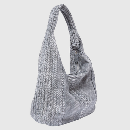 Women's gray genuine python leather hobo bag front view