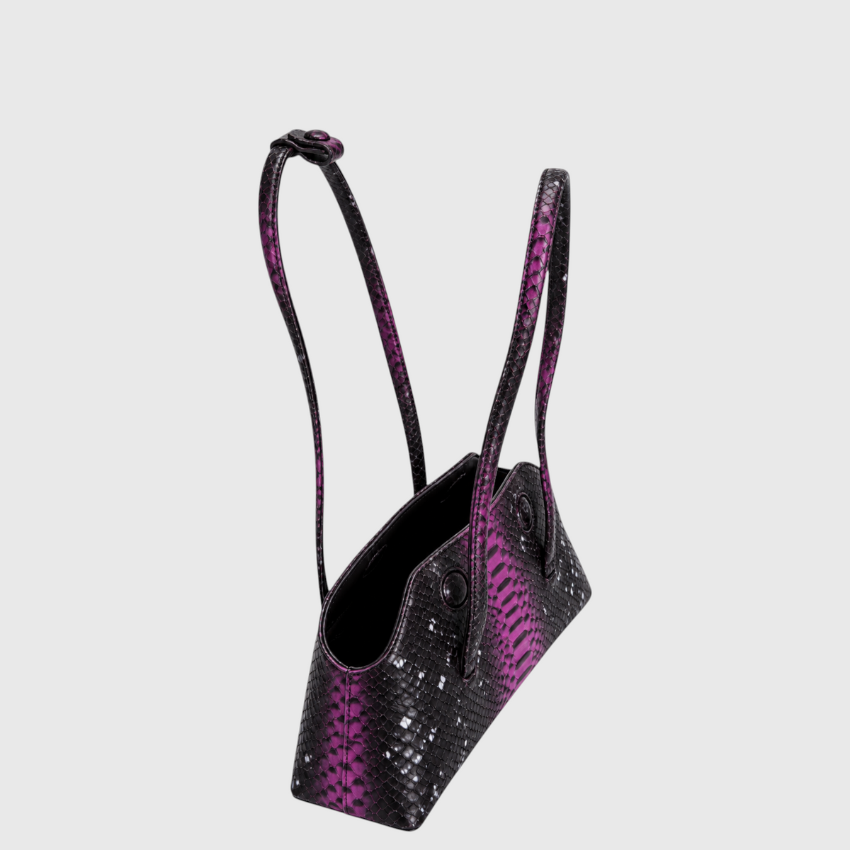 Python Signature Tote Black and Fuchsia — three-quarter top view