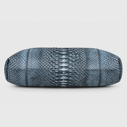 Genuine python leather clutch Slate Blue – underside view, 2048 x 2048, light gray studio background