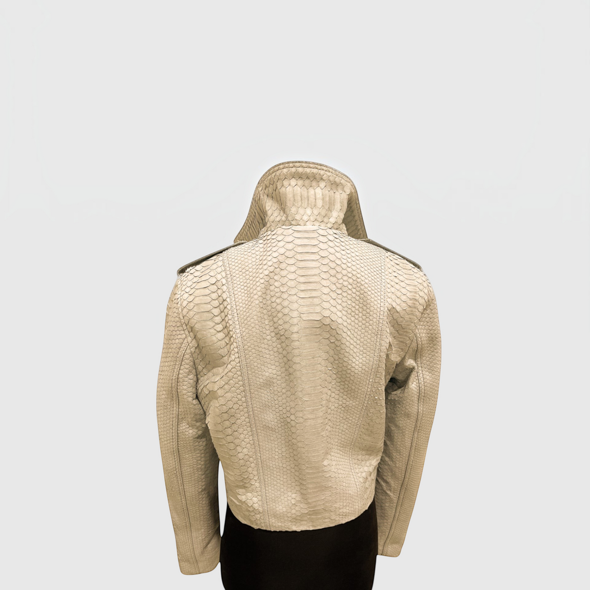 Women's ivory genuine python leather biker jacket back view | Genuine Skins